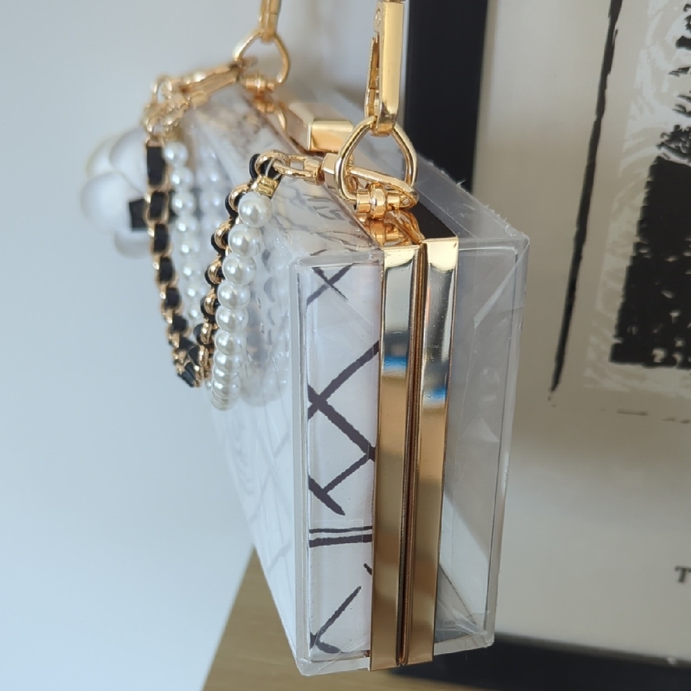 Clear Acrylic Novelty Clutch with Gold Accents